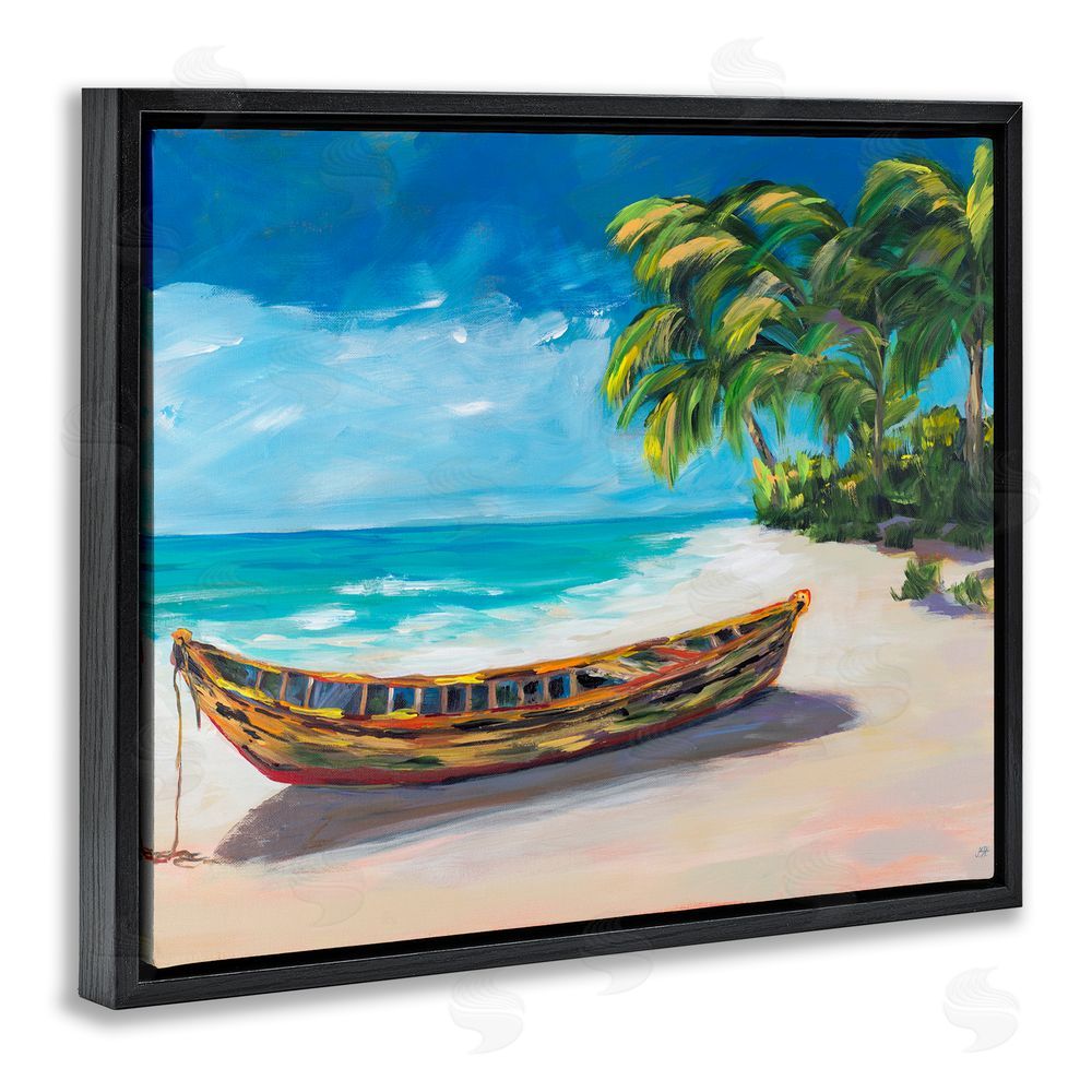 Sundance Graphics Boat on Lost Island Black Floating Frame Canvas Wall Art Print
