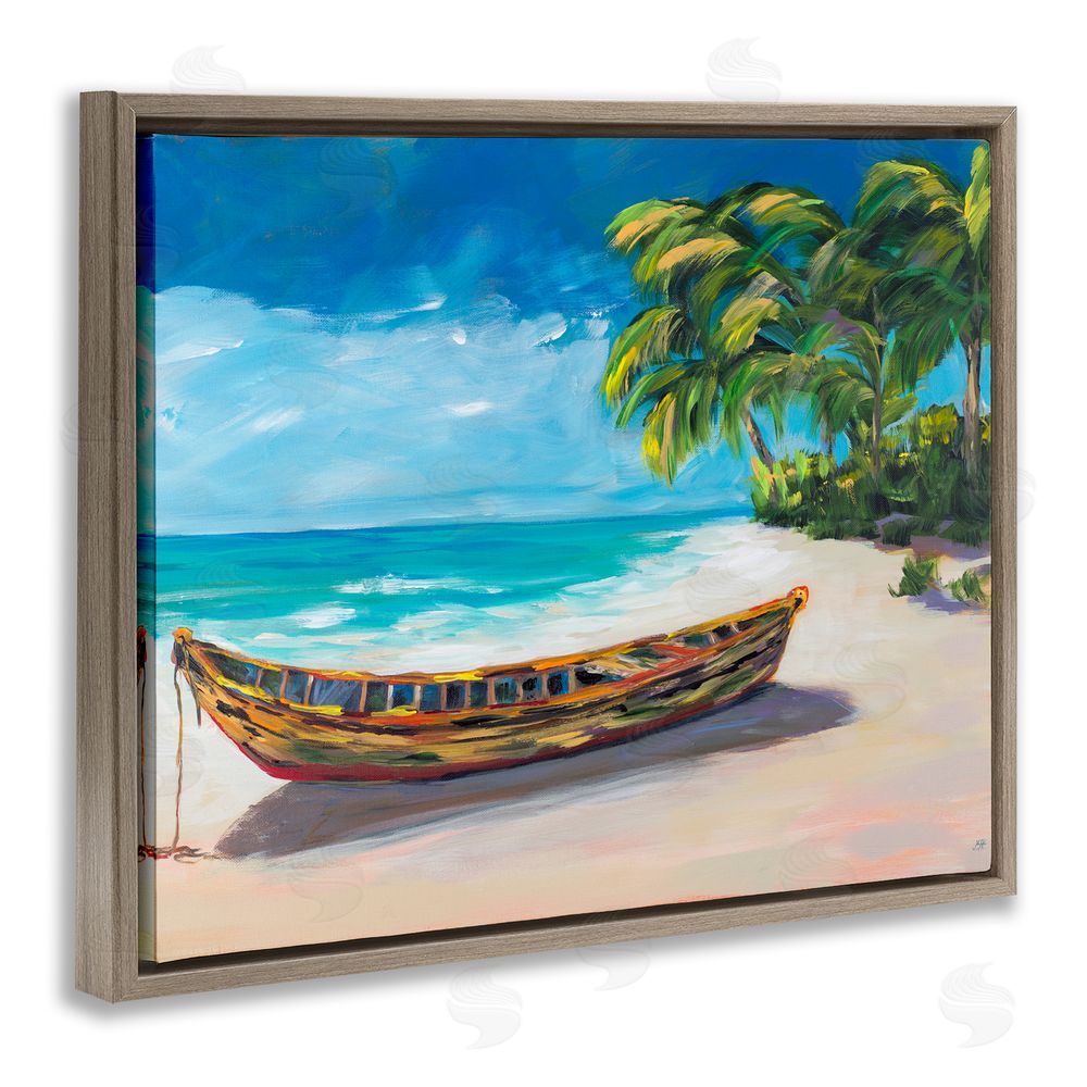 Sundance Graphics Boat on Lost Island Brown Floating Frame Canvas Wall Art Print