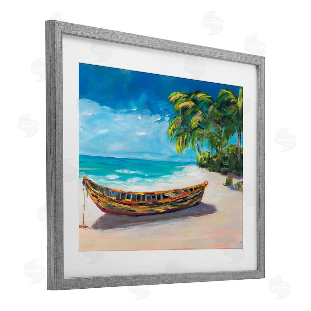 Sundance Graphics Boat on Lost Island Gray Framed Print Under Glass Wall Art