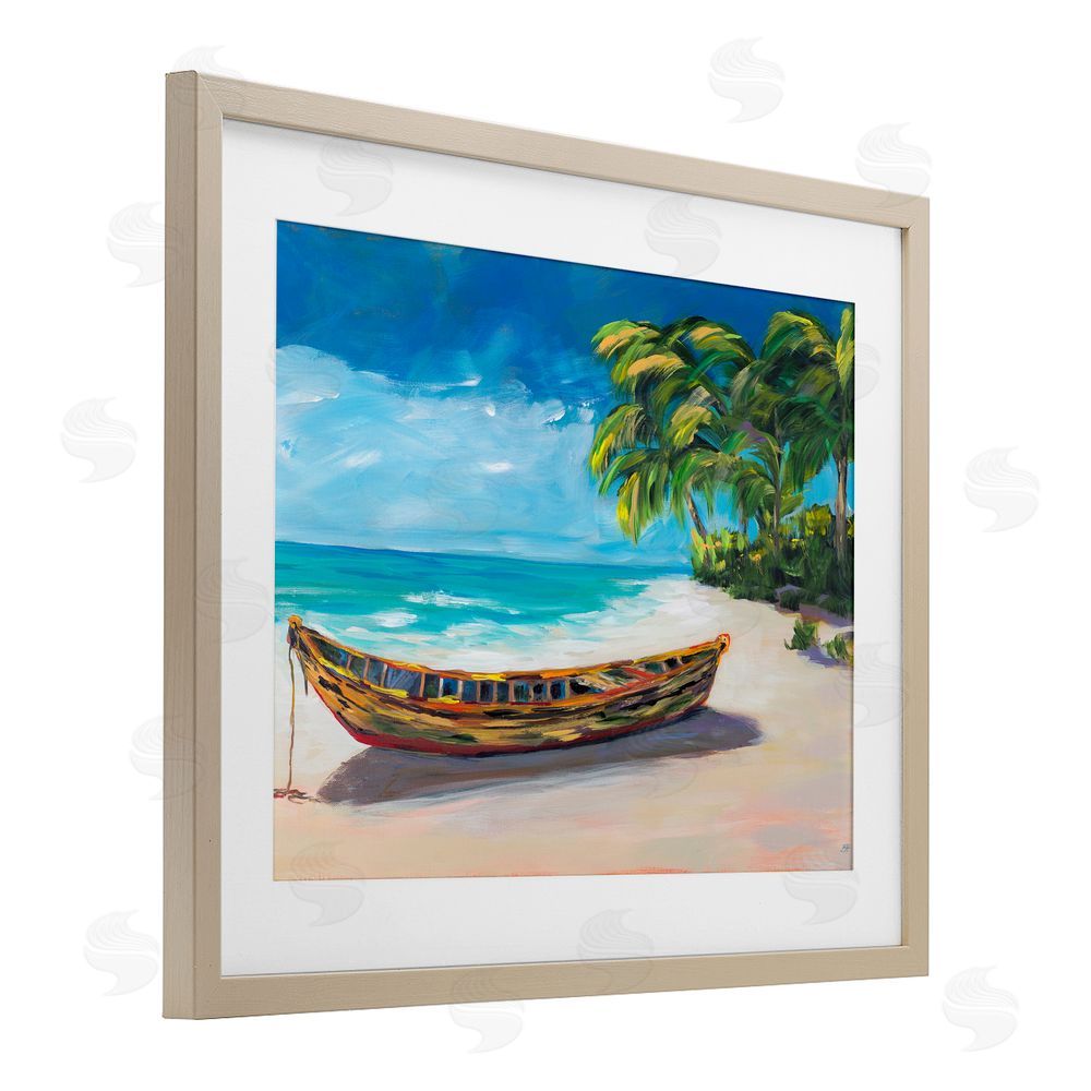 Sundance Graphics Boat on Lost Island Birch Framed Print Under Glass Wall Art
