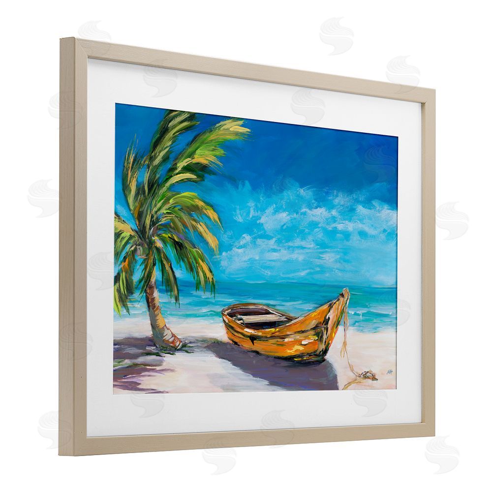 Sundance Graphics Lost Island Palm & Boat Birch Framed Print Under Glass Wall Art