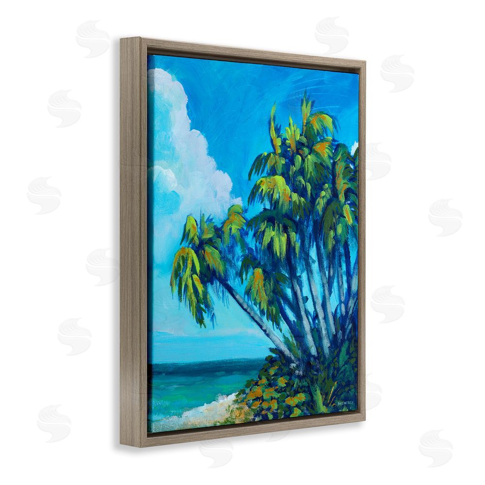 Sundance Graphics Cerulean Sky & Palms Brown Floating Frame Canvas Wall Art Print
