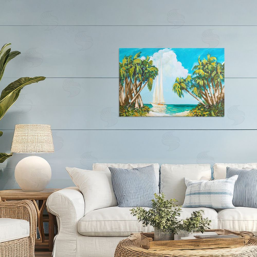 Sundance Graphics Sailboat Among Palms Canvas Wall Art Print in Room
