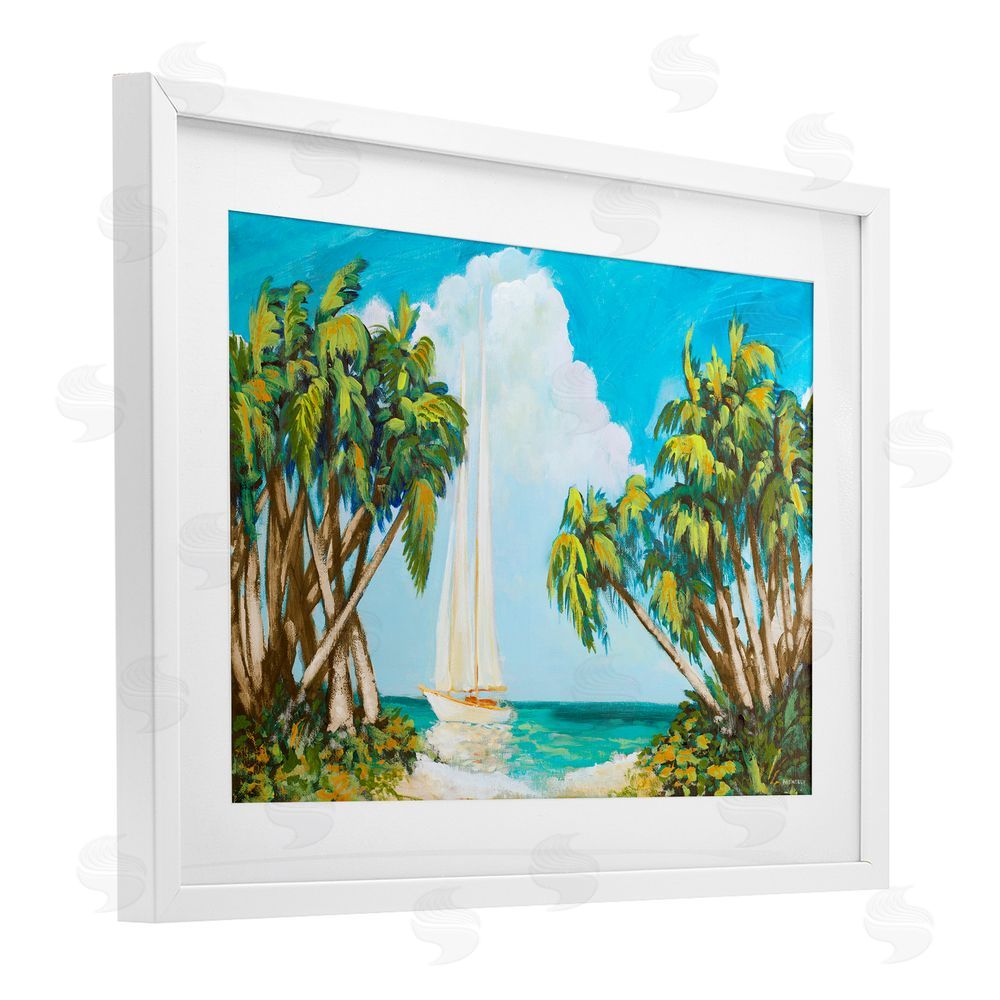 Sundance Graphics Sailboat Among Palms White Framed Print Under Glass Wall Art