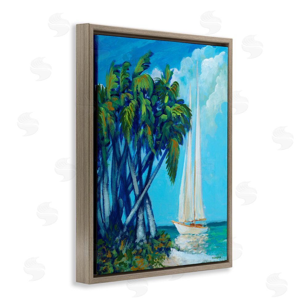 Sundance Graphics Sailboat & Twisted Palms Brown Floating Frame Canvas Wall Art Print