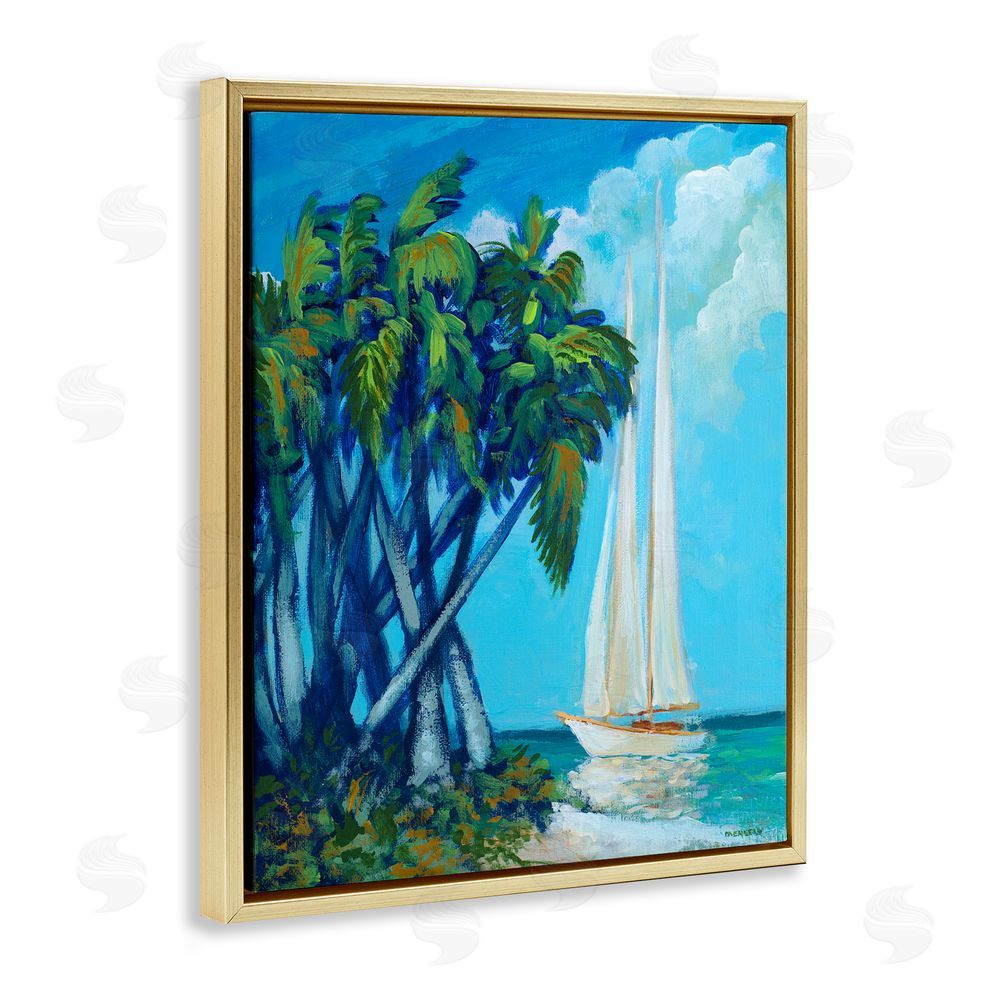 Sundance Graphics Sailboat & Twisted Palms Gold Floating Frame Canvas Wall Art Print