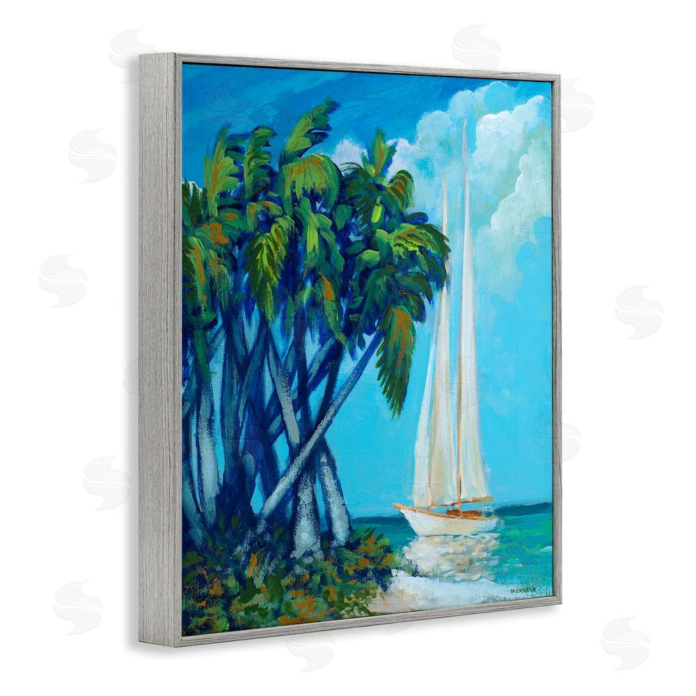 Sundance Graphics Sailboat & Twisted Palms Gray Framed Giclee Wall Art Print