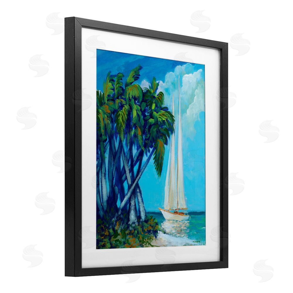 Sundance Graphics Sailboat & Twisted Palms Black Framed Print Under Glass Wall Art