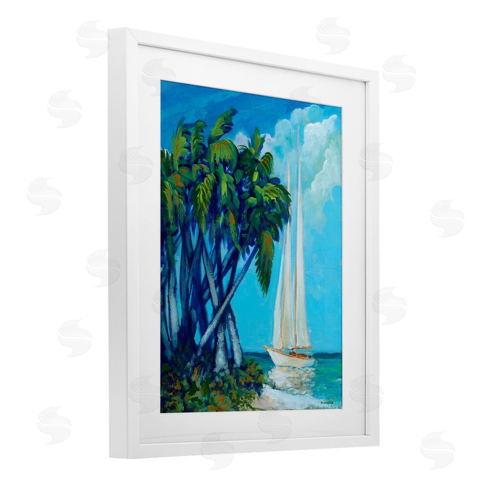 Sundance Graphics Sailboat & Twisted Palms White Framed Print Under Glass Wall Art