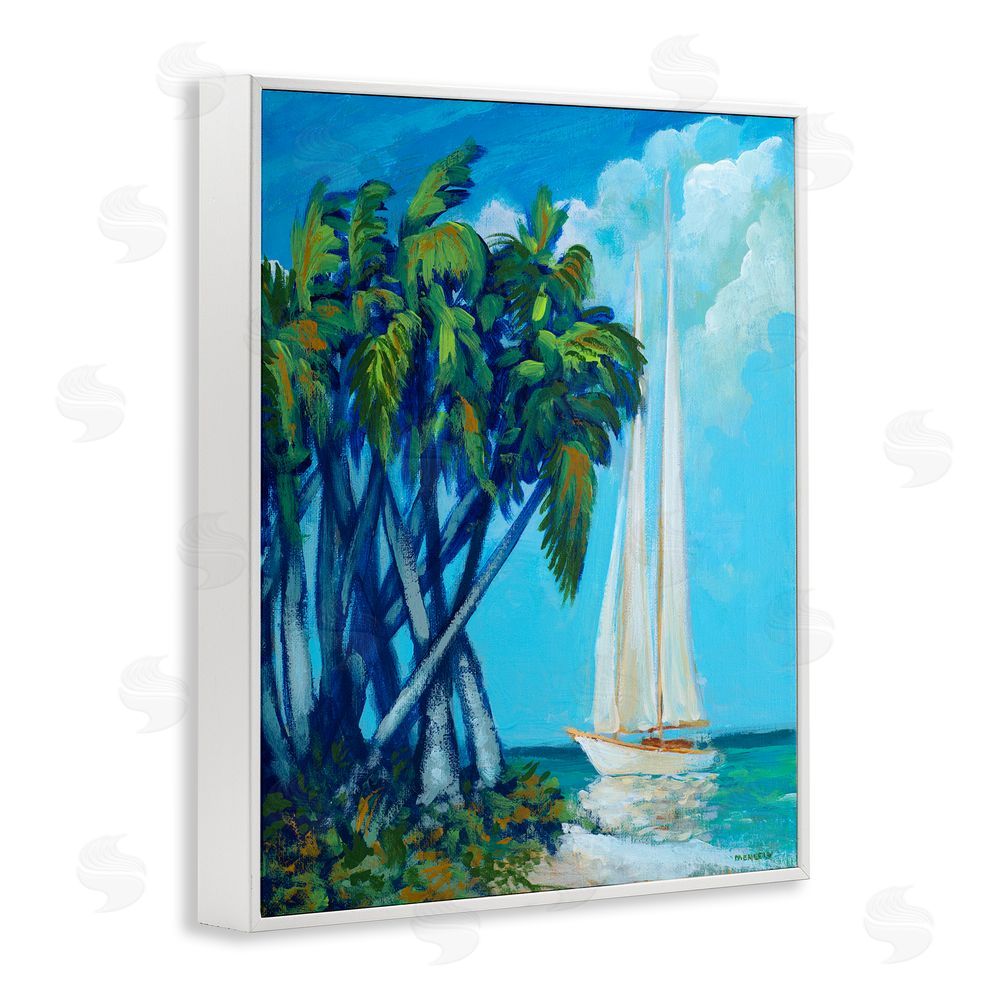 Sundance Graphics Sailboat & Twisted Palms White Framed Giclee Wall Art Print