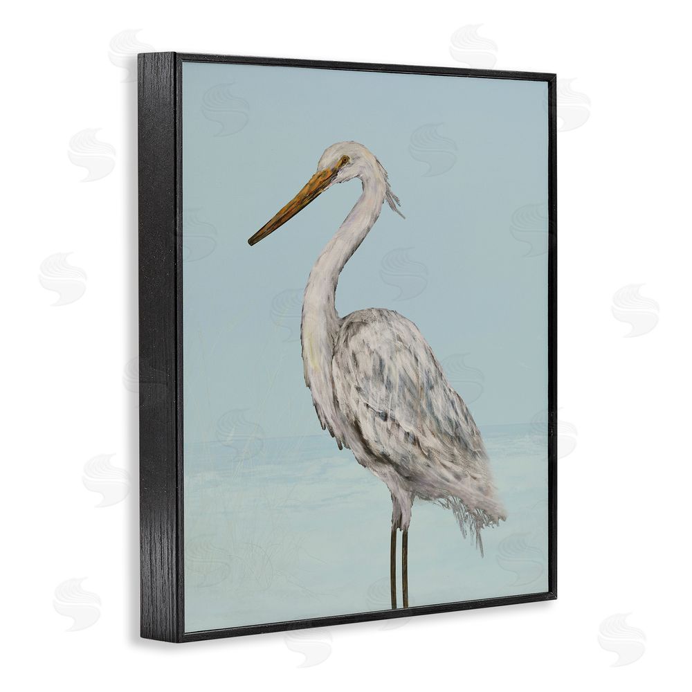Sundance Graphics Coastal Heron Muted Blue Black Framed Giclee Wall Art Print