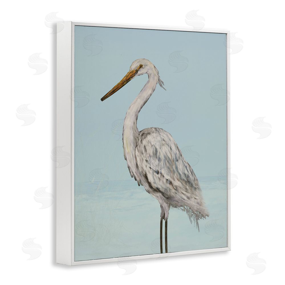 Sundance Graphics Coastal Heron Muted Blue White Framed Giclee Wall Art Print