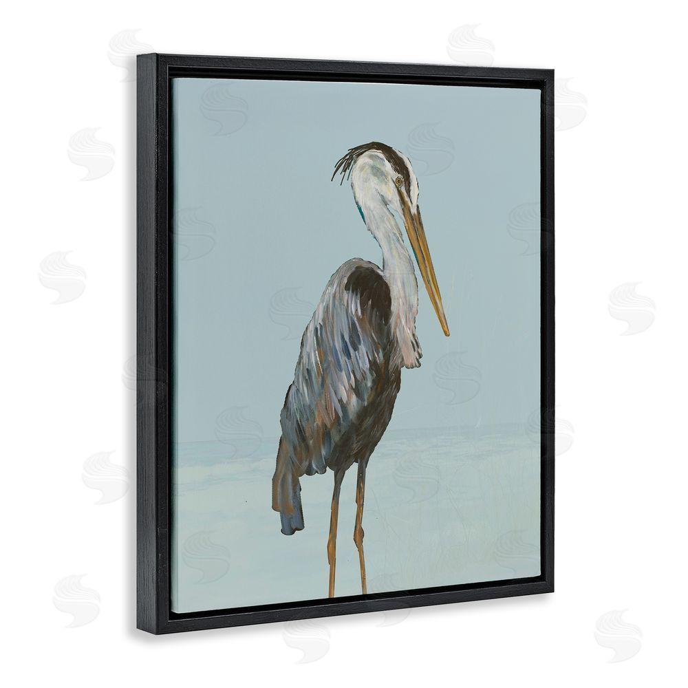 Sundance Graphics Coastal Pelican Muted Blue Black Floating Frame Canvas Wall Art Print