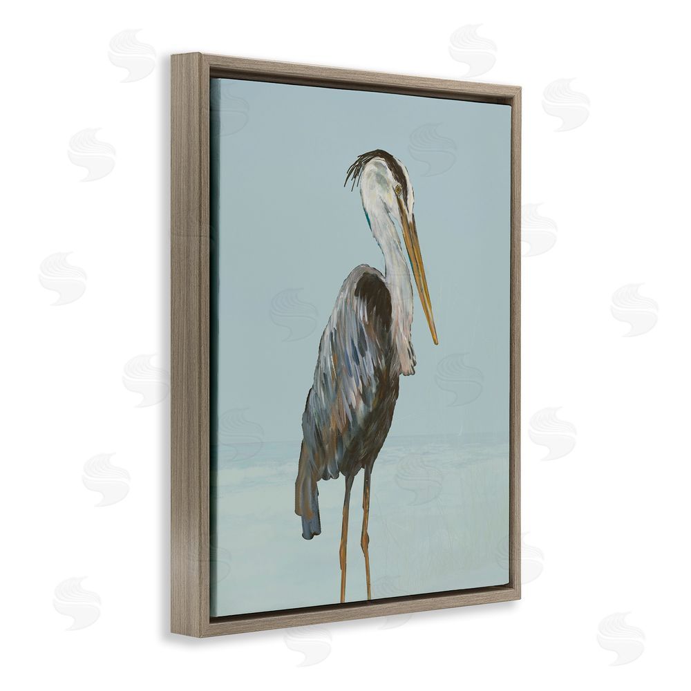 Sundance Graphics Coastal Pelican Muted Blue Brown Floating Frame Canvas Wall Art Print
