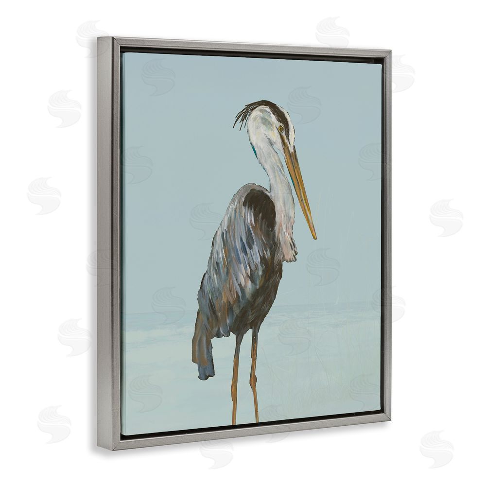 Sundance Graphics Coastal Pelican Muted Blue Gray Floating Frame Canvas Wall Art Print