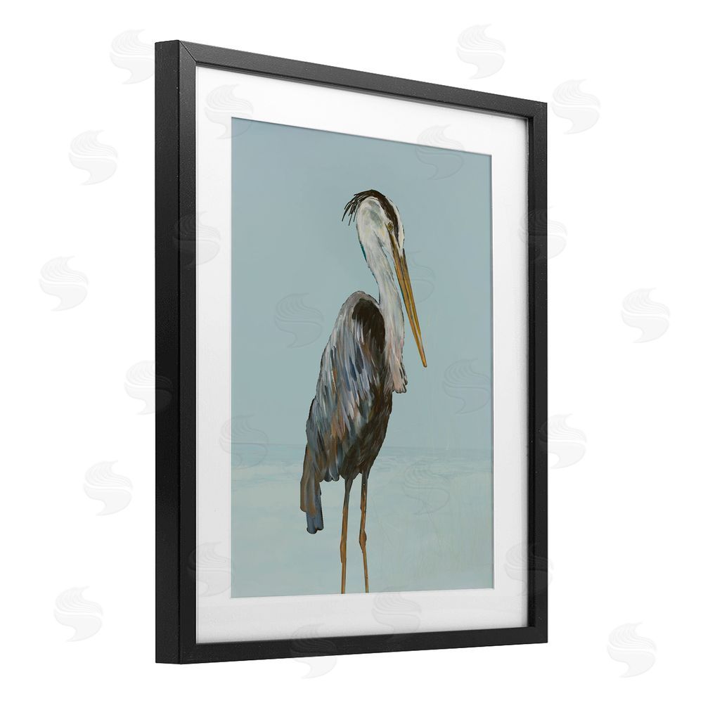 Sundance Graphics Coastal Pelican Muted Blue Black Framed Print Under Glass Wall Art