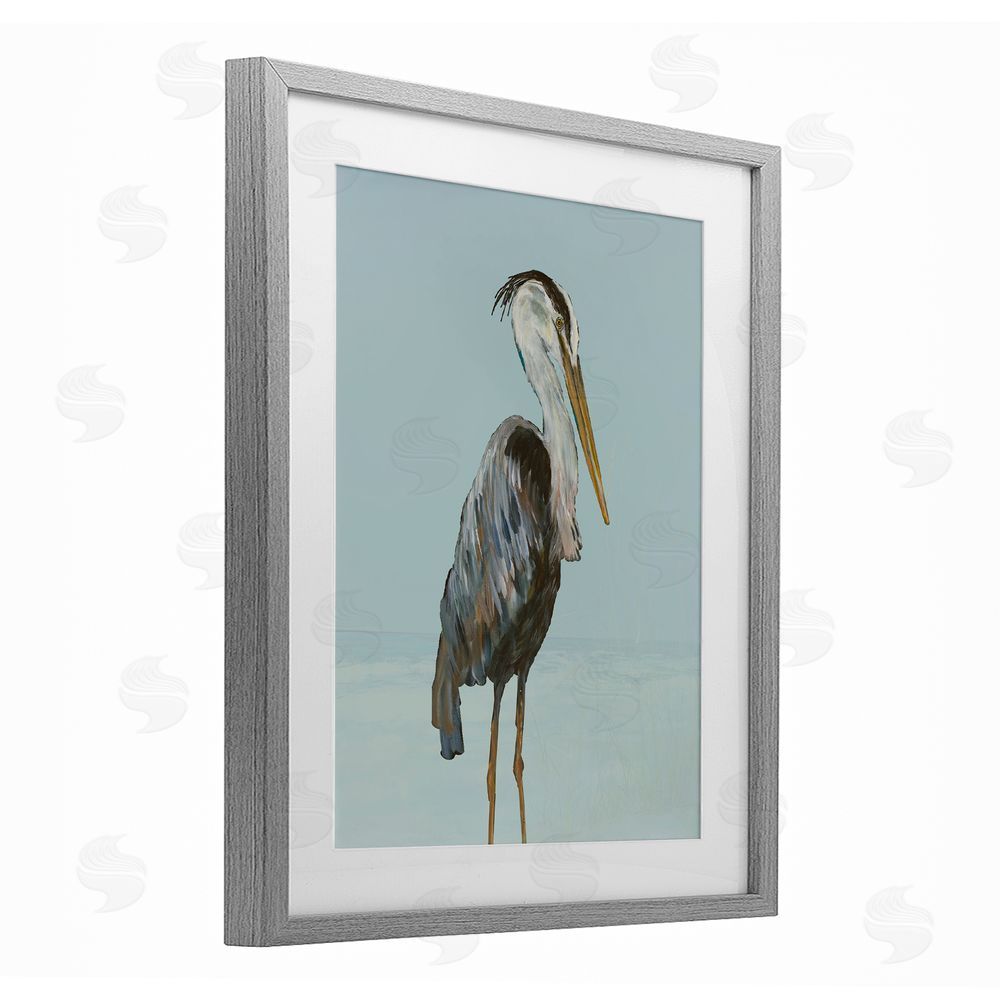 Sundance Graphics Coastal Pelican Muted Blue Gray Framed Print Under Glass Wall Art