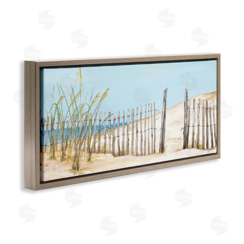 Sundance Graphics Beach Fence Opening Brown Floating Frame Canvas Wall Art Print