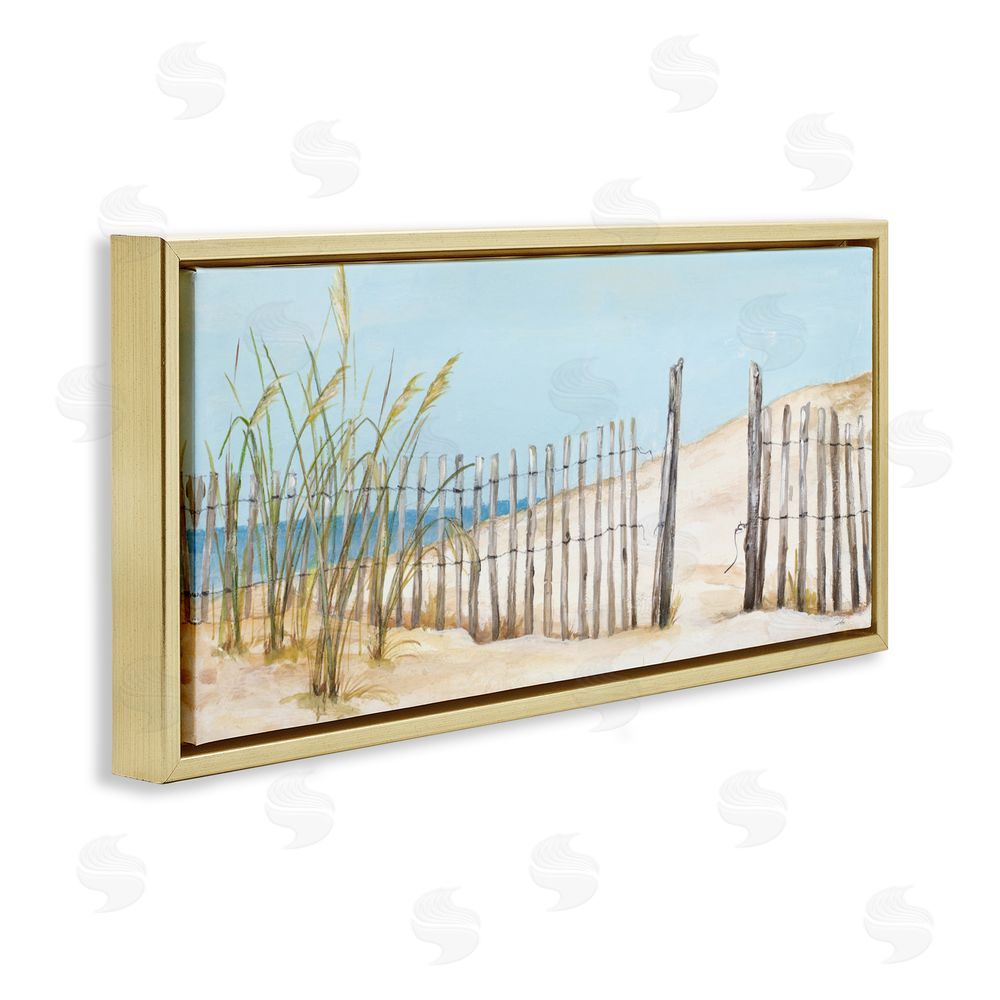 Sundance Graphics Beach Fence Opening Gold Floating Frame Canvas Wall Art Print