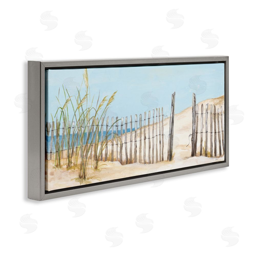 Sundance Graphics Beach Fence Opening Gray Floating Frame Canvas Wall Art Print
