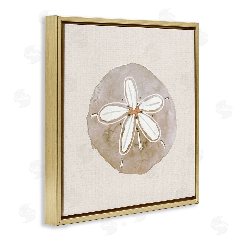 Sundance Graphics Serene Beige Sand Dollar Gold Floating Frame Canvas Wall Art Print