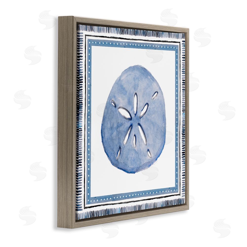 Sundance Graphics Blue Bordered Sand Dollar Brown Floating Frame Canvas Wall Art Print