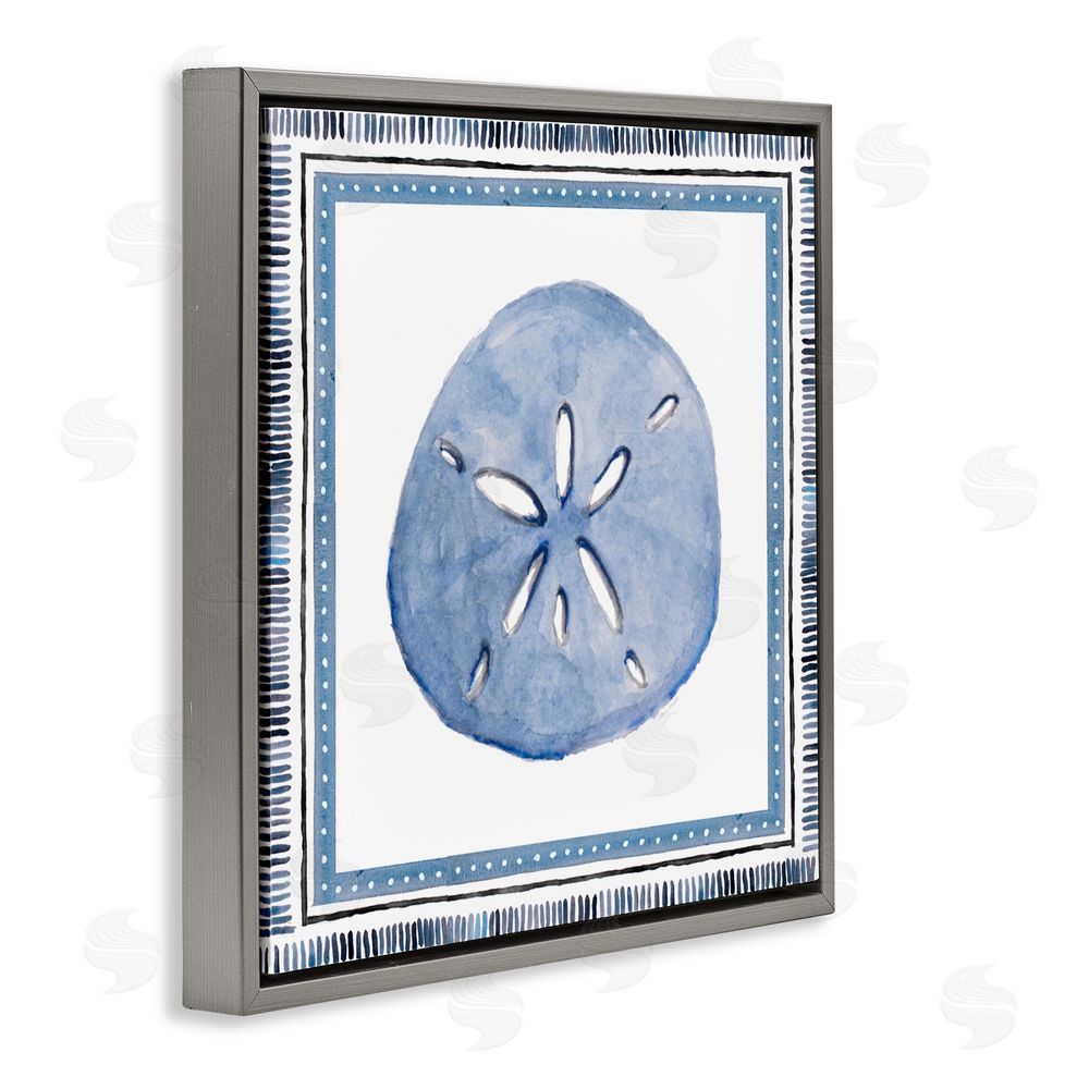 Sundance Graphics Blue Bordered Sand Dollar Gray Floating Frame Canvas Wall Art Print