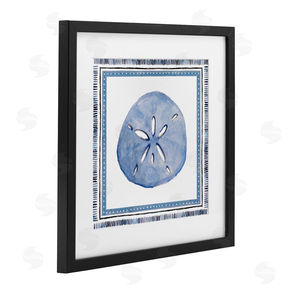 Sundance Graphics Blue Bordered Sand Dollar Black Framed Print Under Glass Wall Art