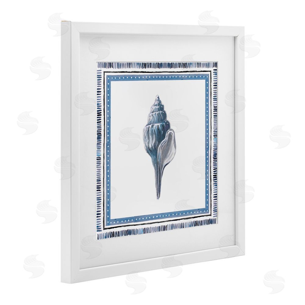 Sundance Graphics Soft Blue Conch Shell White Framed Print Under Glass Wall Art