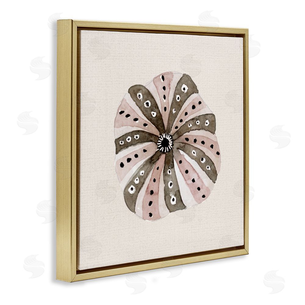 Sundance Graphics Taupe Striped Sea Urchin Gold Floating Frame Canvas Wall Art Print