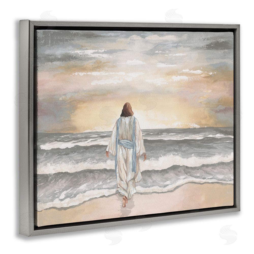 Sundance Graphics Jesus Walks The Shore Gray Floating Frame Canvas Wall Art Print