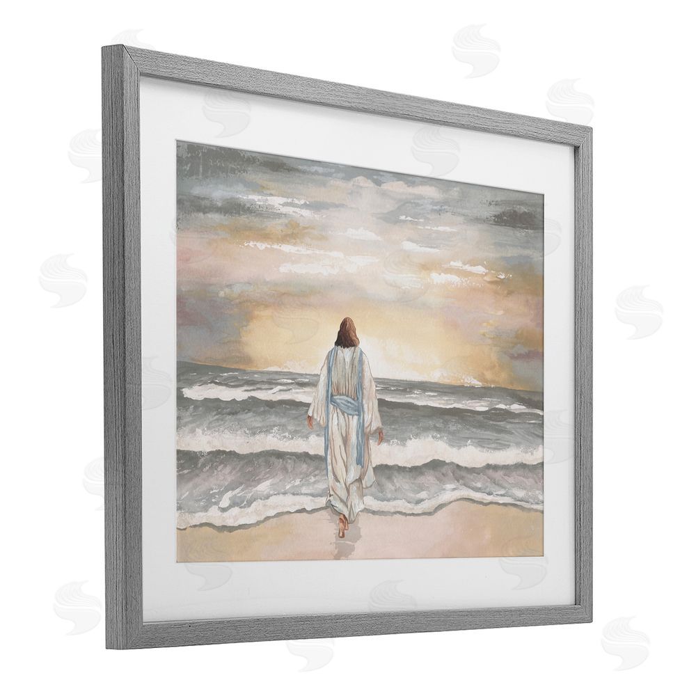 Sundance Graphics Jesus Walks The Shore Gray Framed Print Under Glass Wall Art