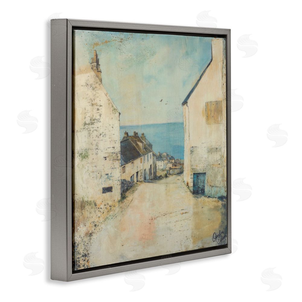 Opal Edison Coastal Town Walk Gray Floating Frame Canvas Wall Art Print