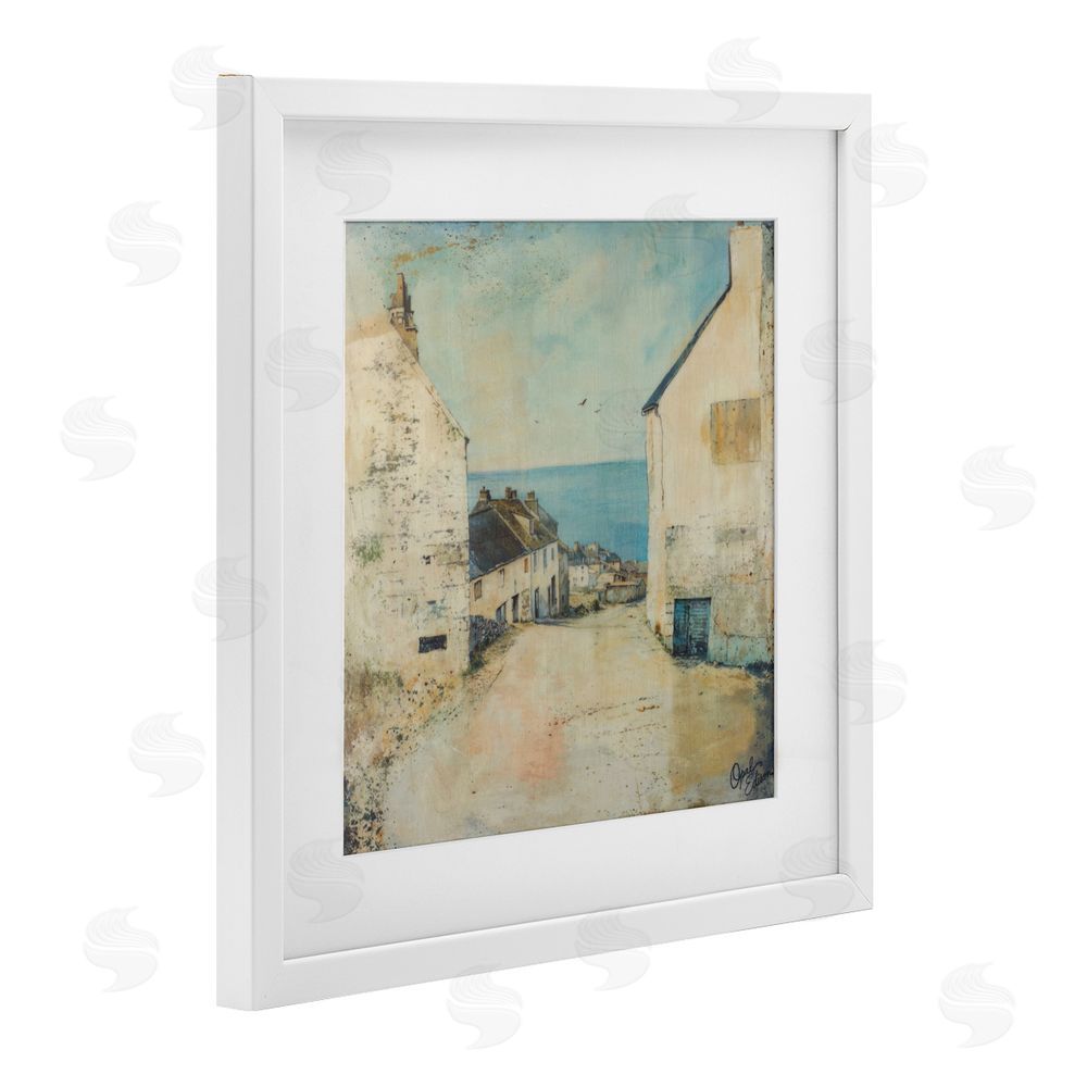 Opal Edison Coastal Town Walk White Framed Print Under Glass Wall Art