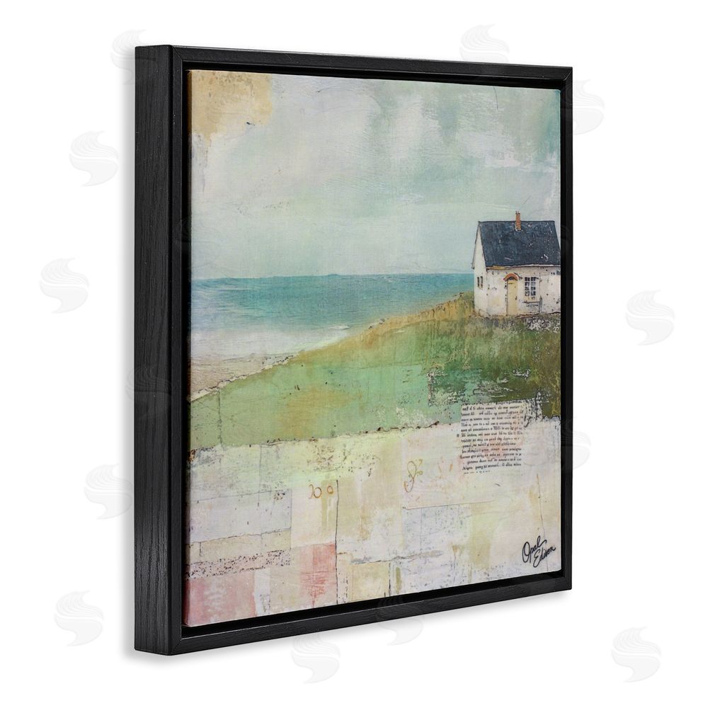Opal Edison Quiet Place By The Coast Black Floating Frame Canvas Wall Art Print