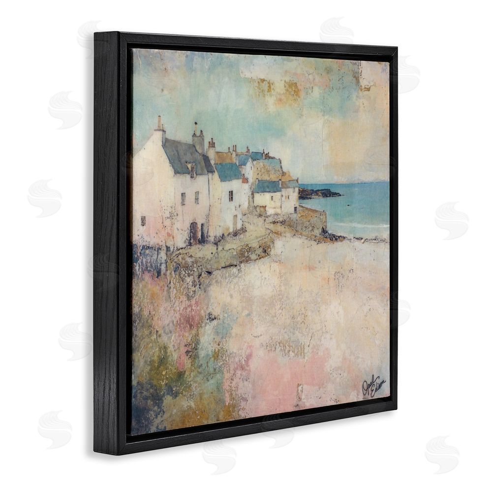 Opal Edison Town Corner Architecture Black Floating Frame Canvas Wall Art Print