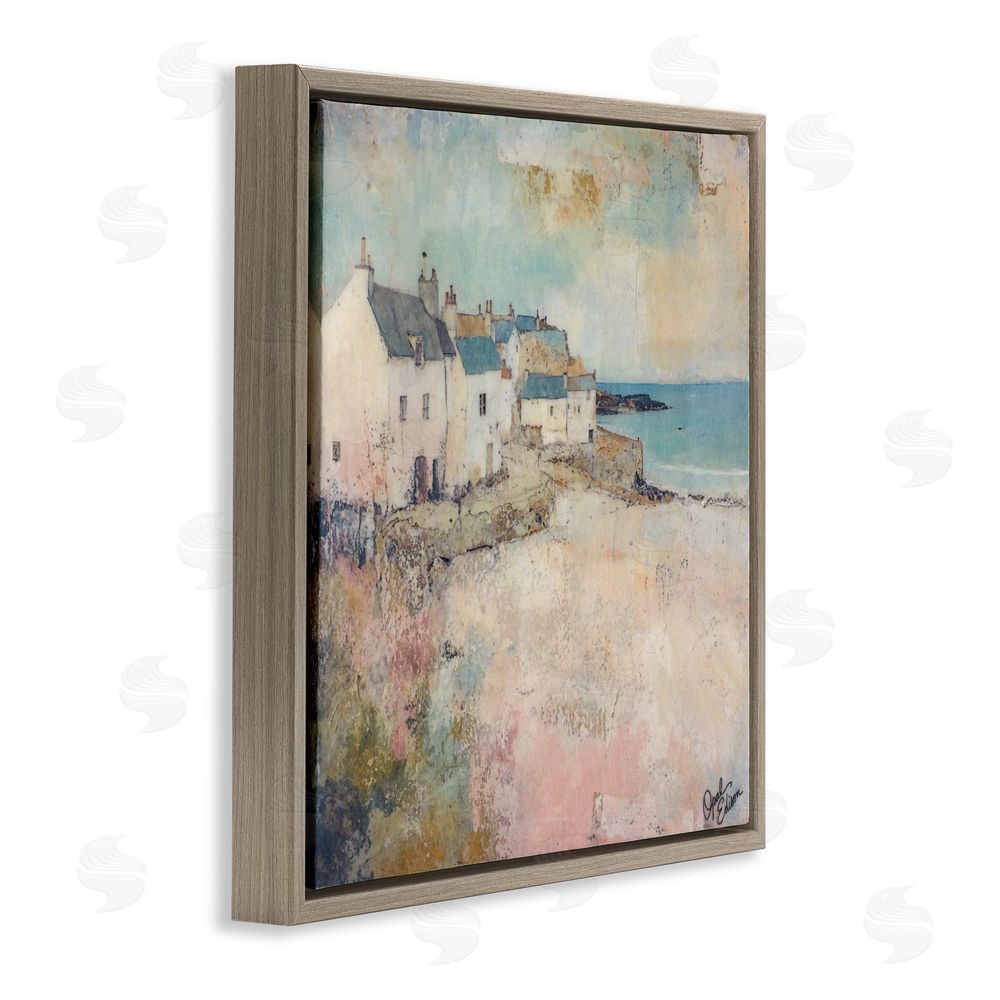 Opal Edison Town Corner Architecture Brown Floating Frame Canvas Wall Art Print