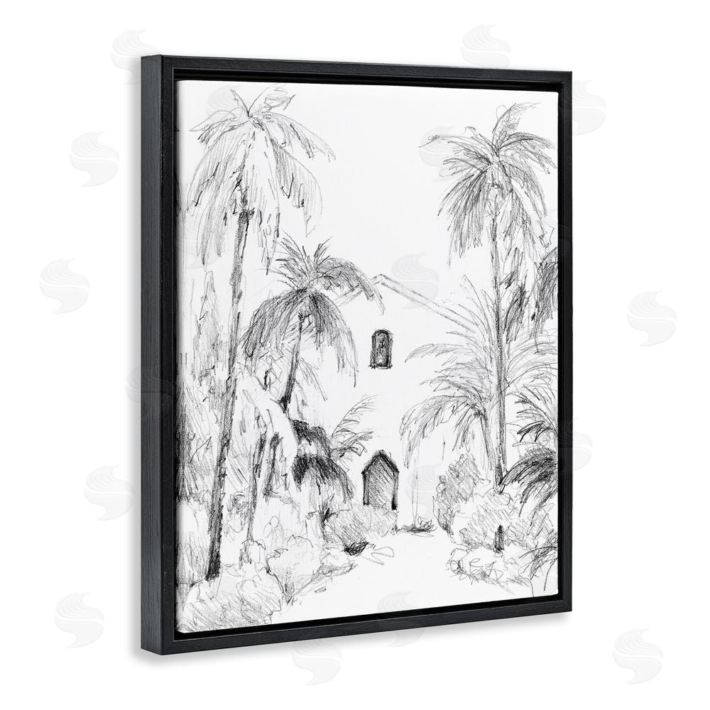 Lanie Loreth Island Church Sketch Black Floating Frame Canvas Wall Art