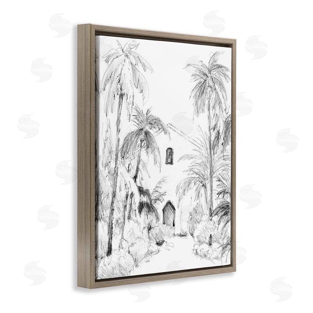 Lanie Loreth Island Church Sketch Brown Floating Frame Canvas Wall Art