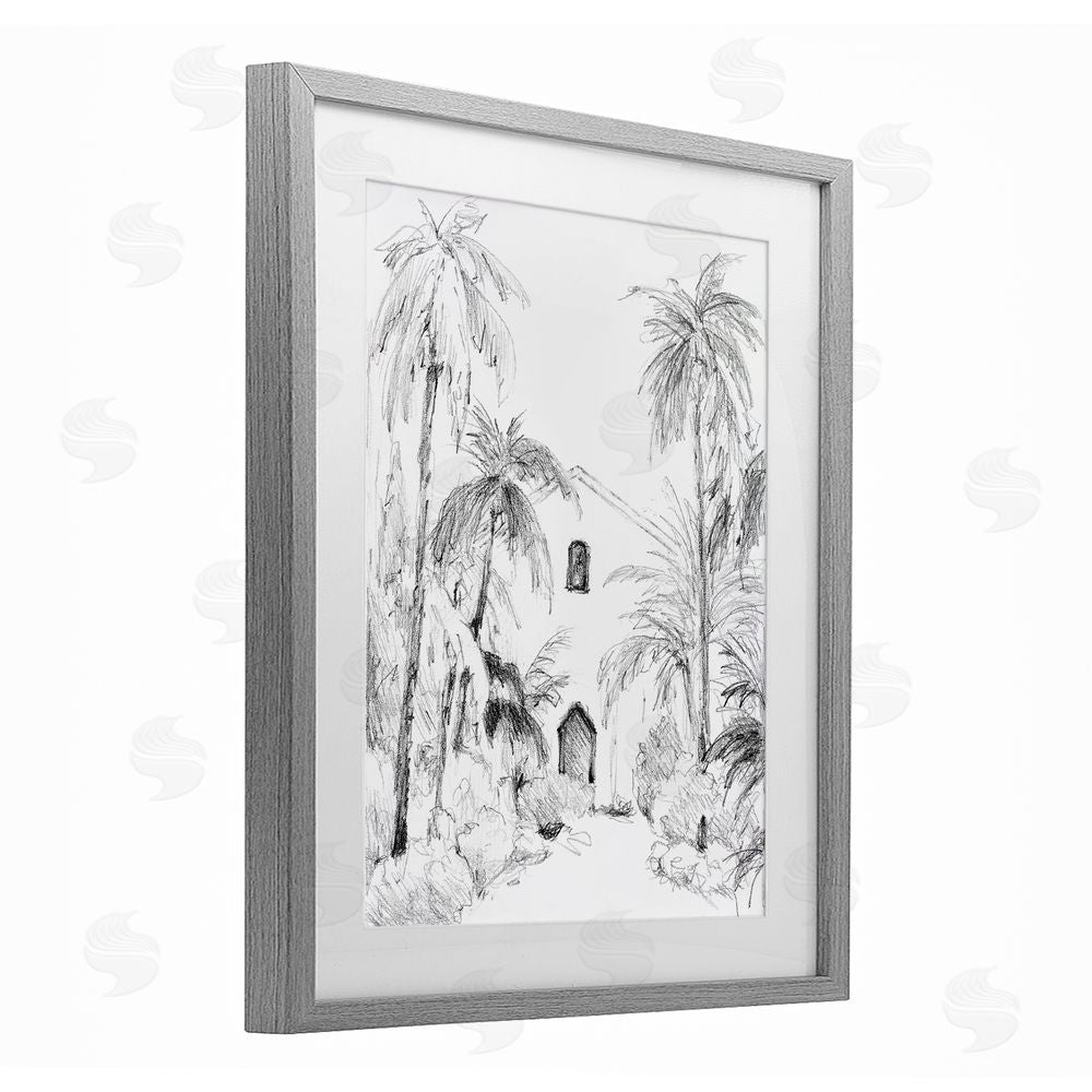 Lanie Loreth Island Church Sketch Gray Framed Print Under Glass with Mat Wall Art
