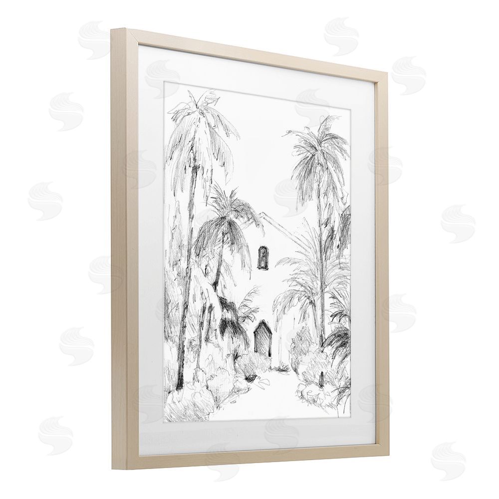 Lanie Loreth Island Church Sketch Brown Framed Print Under Glass with Mat Wall Art