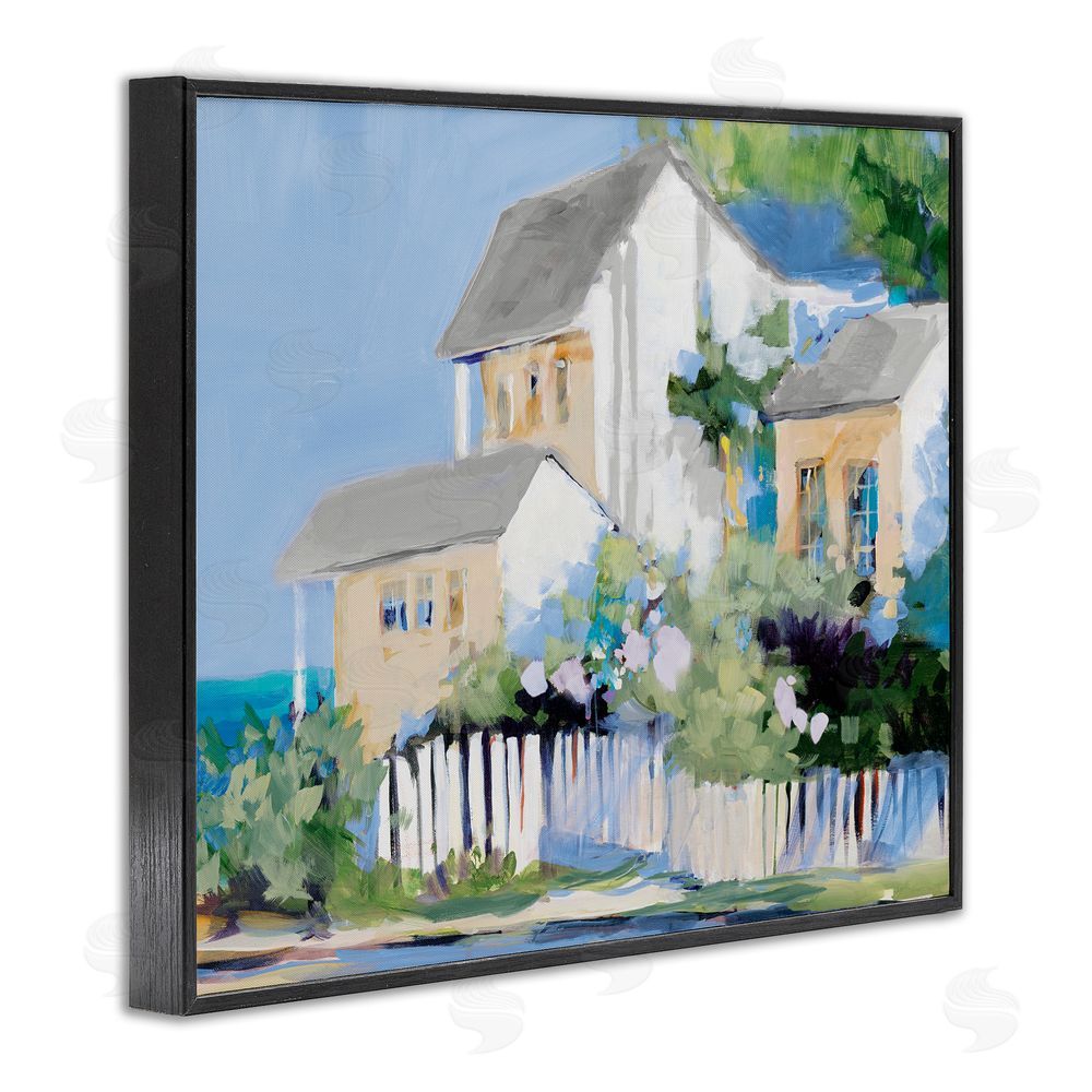 Sundance Graphics Living by the Water Cottage Black Framed Giclee Wall Art Print