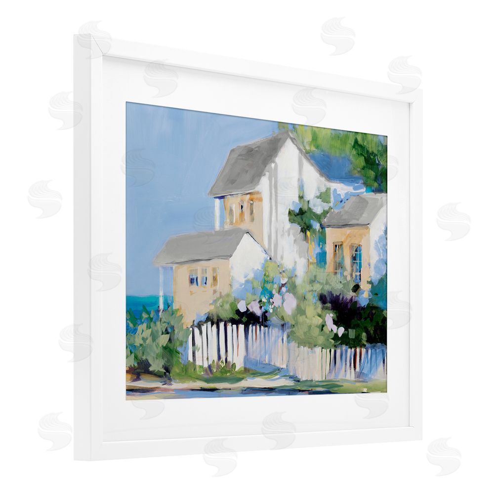 Sundance Graphics Living by the Water Cottage White Framed Print Under Glass Wall Art