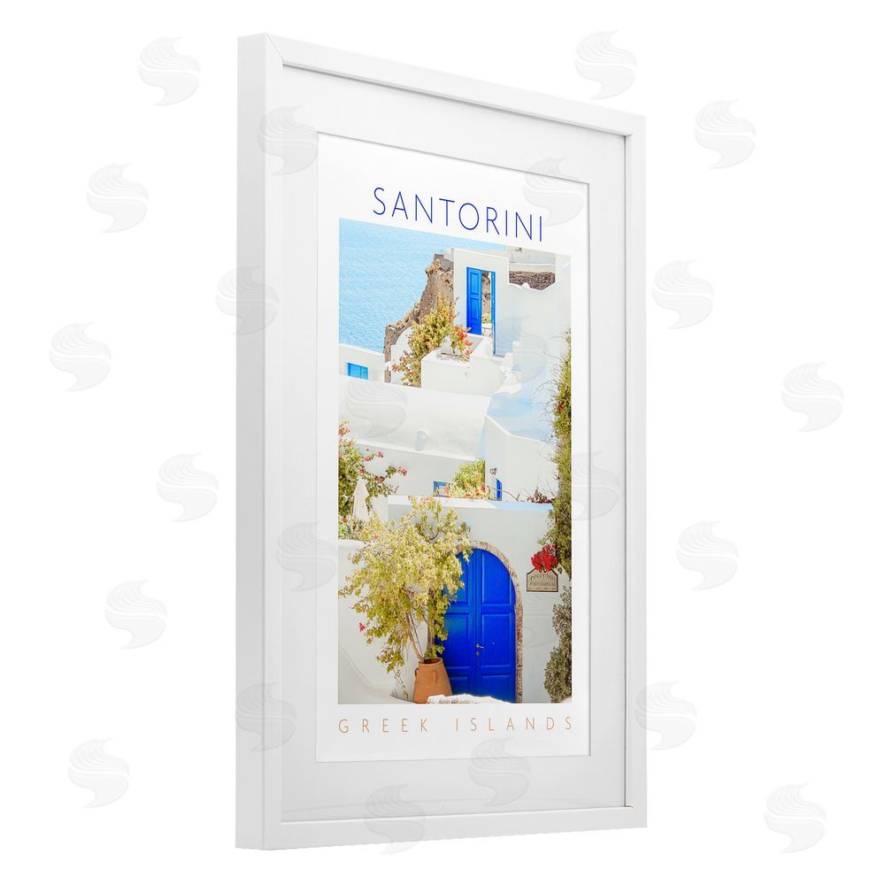 Sundance Graphics Santorini Greek Islands White Framed Print Under Glass Wall Art