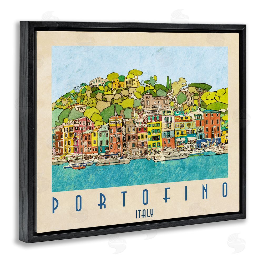Sundance Graphics Portofino Architecture Poster Black Floating Frame Canvas Wall Art Print