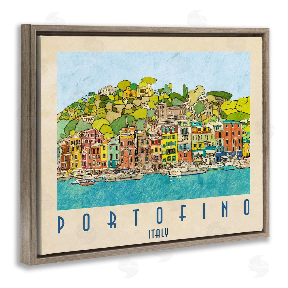 Sundance Graphics Portofino Architecture Poster Brown Floating Frame Canvas Wall Art Print