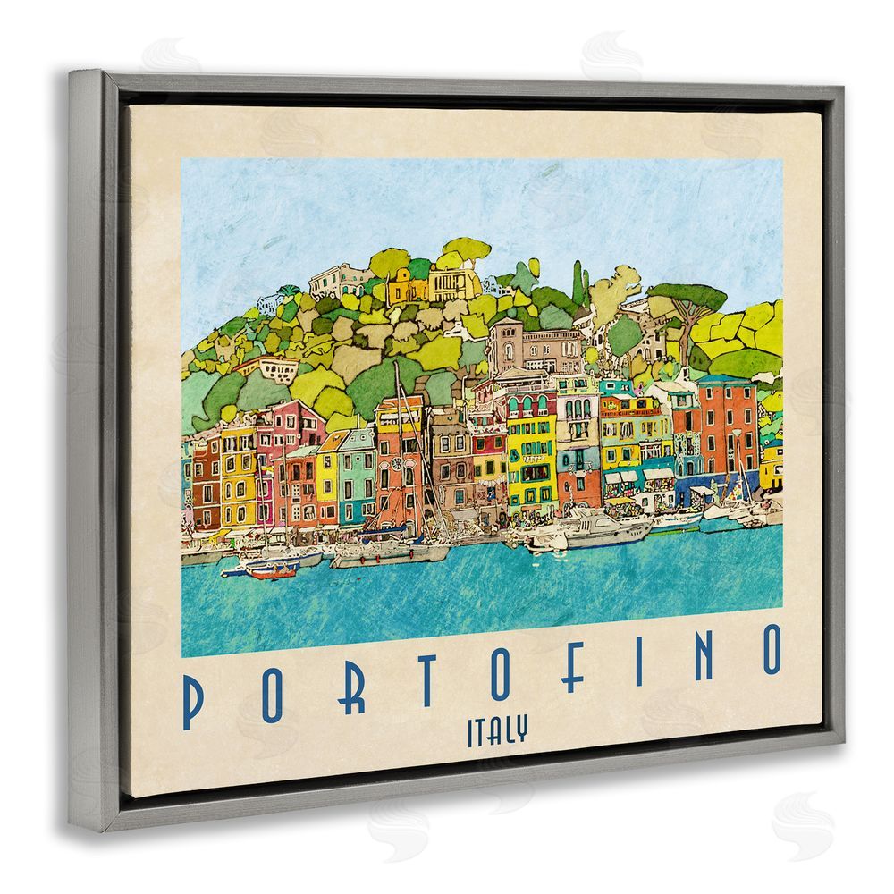 Sundance Graphics Portofino Architecture Poster Gray Floating Frame Canvas Wall Art Print