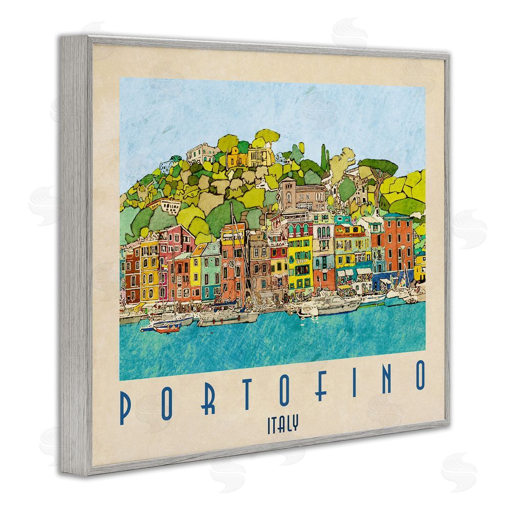Sundance Graphics Portofino Architecture Poster Gray Framed Giclee Wall Art Print