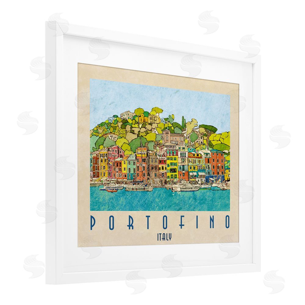 Sundance Graphics Portofino Architecture Poster White Framed Print Under Glass Wall Art