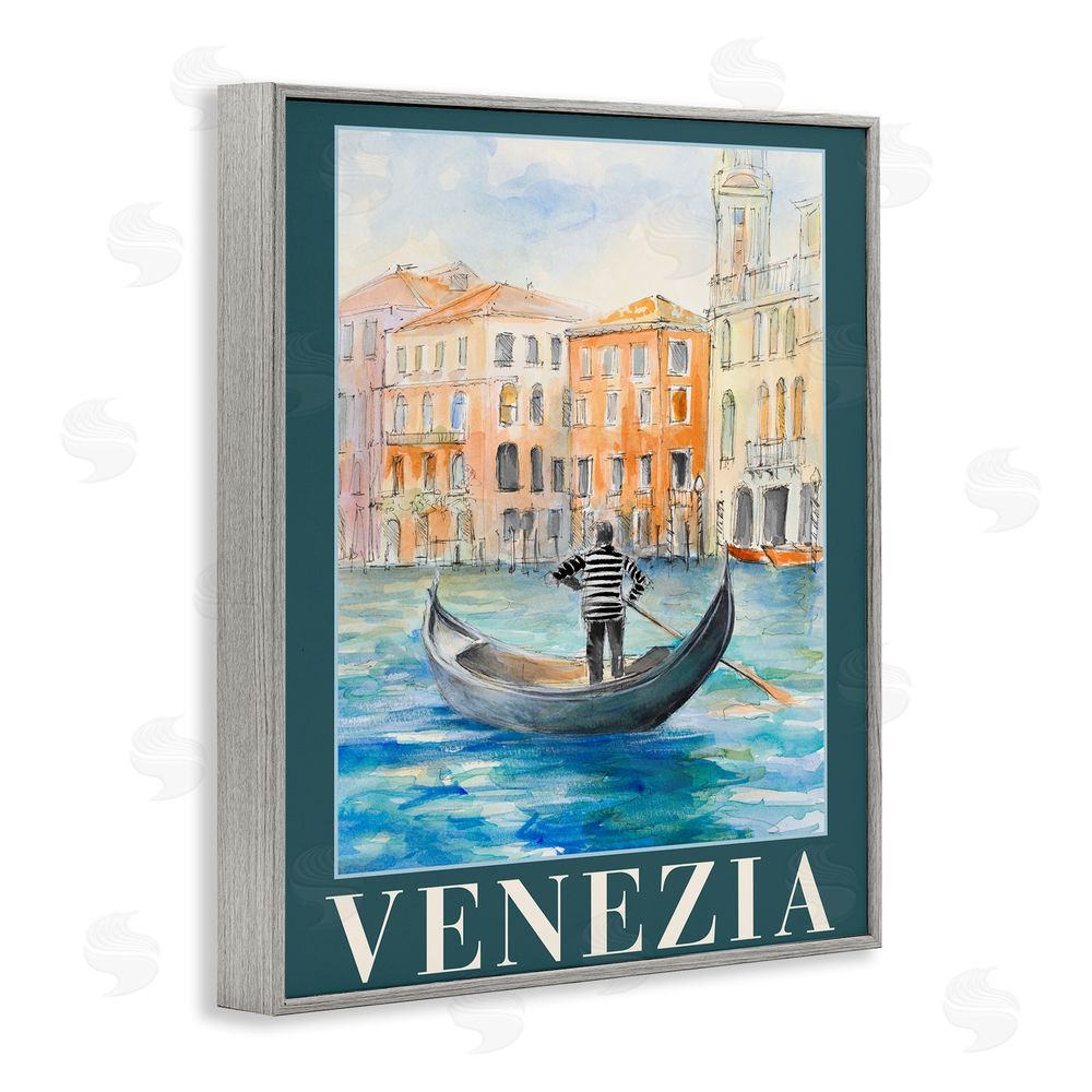 Sundance Graphics Venezia Gondola View Gray Framed Giclee Wall Art Print